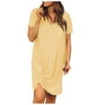 thumbnail image 1 of Robes d'Été pour Femmes 2022 Mode pour Femmes Couleur Unie Nœud à Nouer Col en V Manches Courtes Robe Décontractée, 1 of 5