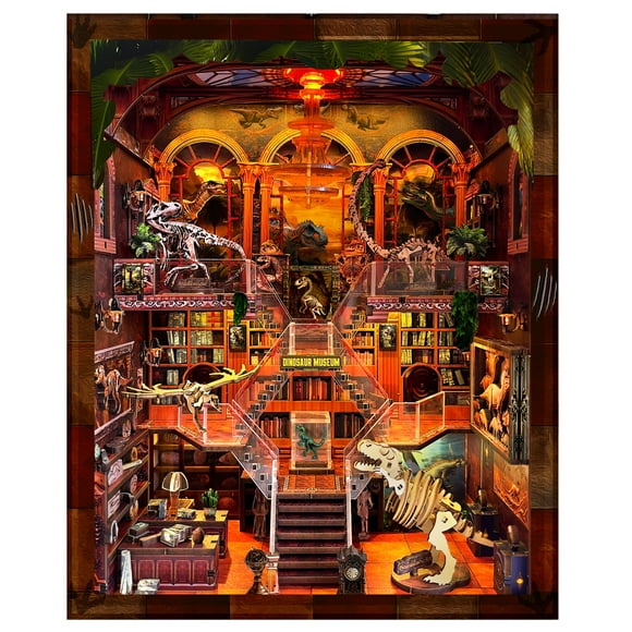 VORATHIS Casse-Tête en Bois DIY avec Veilleuse, Kits de Maison Miniature, Décoration d'Étagère, Cadeau Idéal pour les Fêtes, Anniversaires et Décoration de Bibliothèque à Domicile (Dinosaure)
