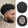 thumbnail image 1 of Peluquín rizado de pelo curvo para hombres negros, unidades de cabello de tejido afro, pelucas de rizo rizado para hombre, peluquín, sistemas de reemplazo de cabello humano ondulado para hombres (#1B, 1 of 5
