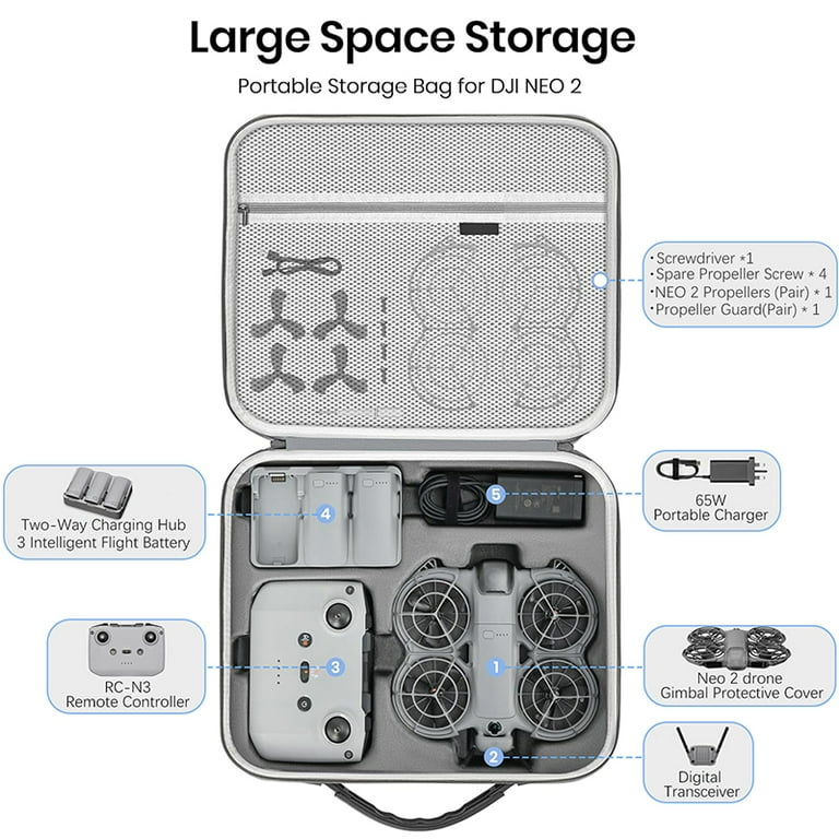 Carrying Case for DJI Neo 2 Fly More Combo Accessories Portable PU
