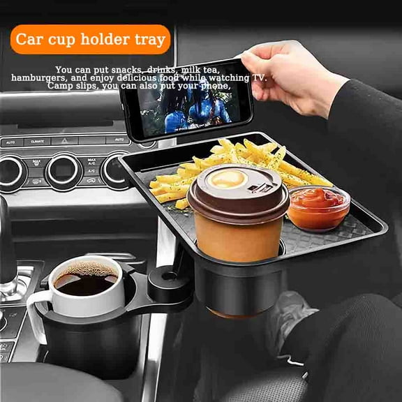 Car Cup Holder Expander with Attachable Tray 360° Rotating Car Phone Drink Bottle Stand Rack 3-In-1 Adjustable Vehicle Water Cup Holder Insert Fit 32-40oz Cups for Bottle Food