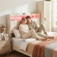 thumbnail image 4 of Lofka Full Size Bed Frame with Upholstered Headboard, Metal Bed Frame with Led Lights and Charging Station, App Control, Beige, 4 of 12