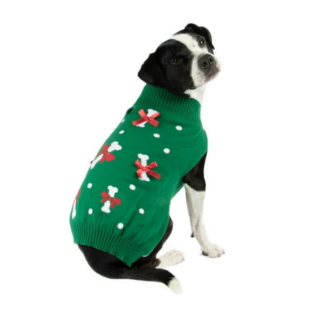 Vibrant Life  Holiday Dog Clothes  Bone Dog Sweater  Green  M
