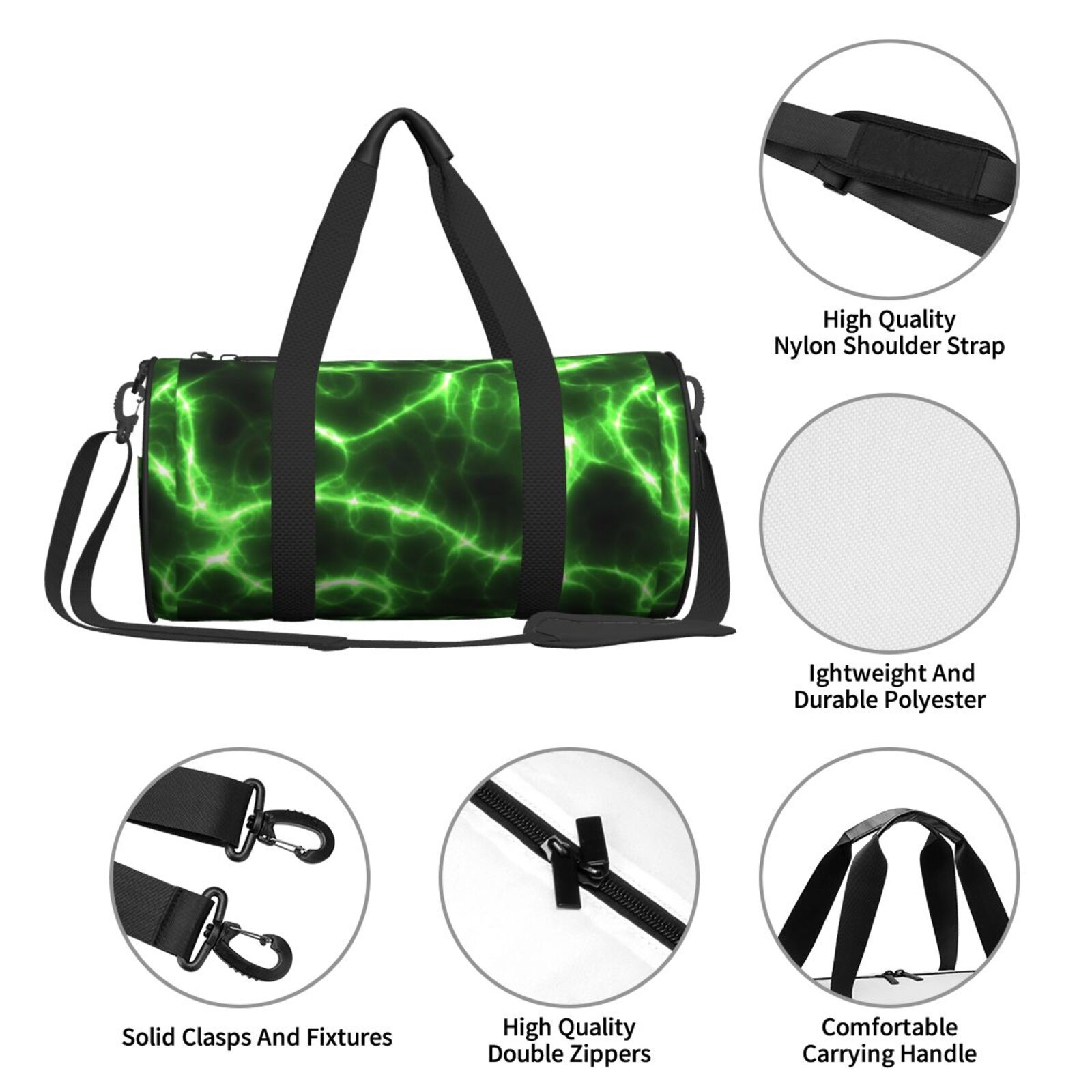 Vsdgher Green Lightning 45L Foldable Duffel Bag, Sports Gym Bag,Overnight Bag, Portable Weekender Bag for Airplanes