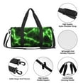 thumbnail image 6 of Xecao Green Lightning print Round Travel Duffel Bag is a foldable gym bag with an inner pocket, perfect for travel sports, 6 of 8