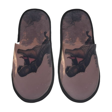 Balery Dinosaur Moonlit Forest Slient Indoor Furry Fleece Comfort House Shoes Soft Non-Slip Home Shoes Cotton slippers House Slippers-- Large