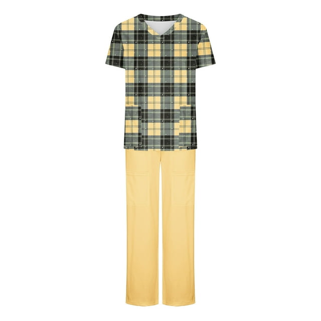 Soki Scrub Set Women Short Sleeve V-Neck T Shirts Top Jogger Pants Working Set on Clearance