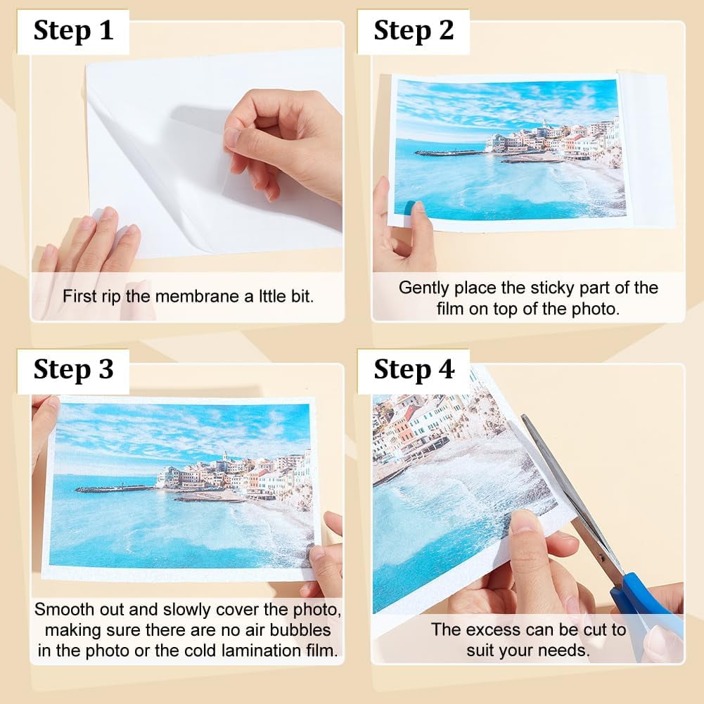 100 Sheets A5 PET Laminating Sheets Self-Adhesive Matte Cold Laminating Film 8.4x5.2 Inch Waterproof Laminate Sticker for Photo Painting Poster Cards White