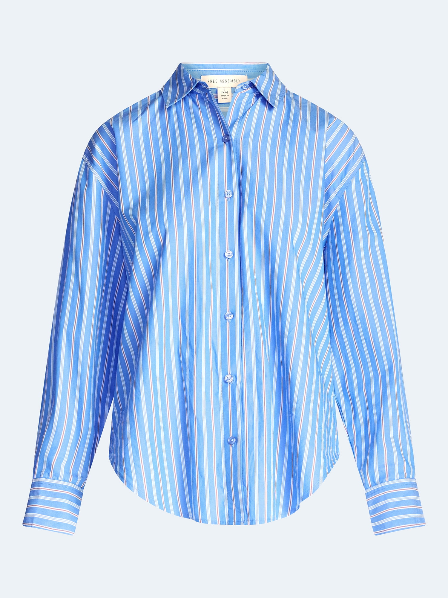 Free Assembly Women's and Women's Plus Relaxed Button Down Cotton Shirt with Long Sleeves, Sizes XS-4X