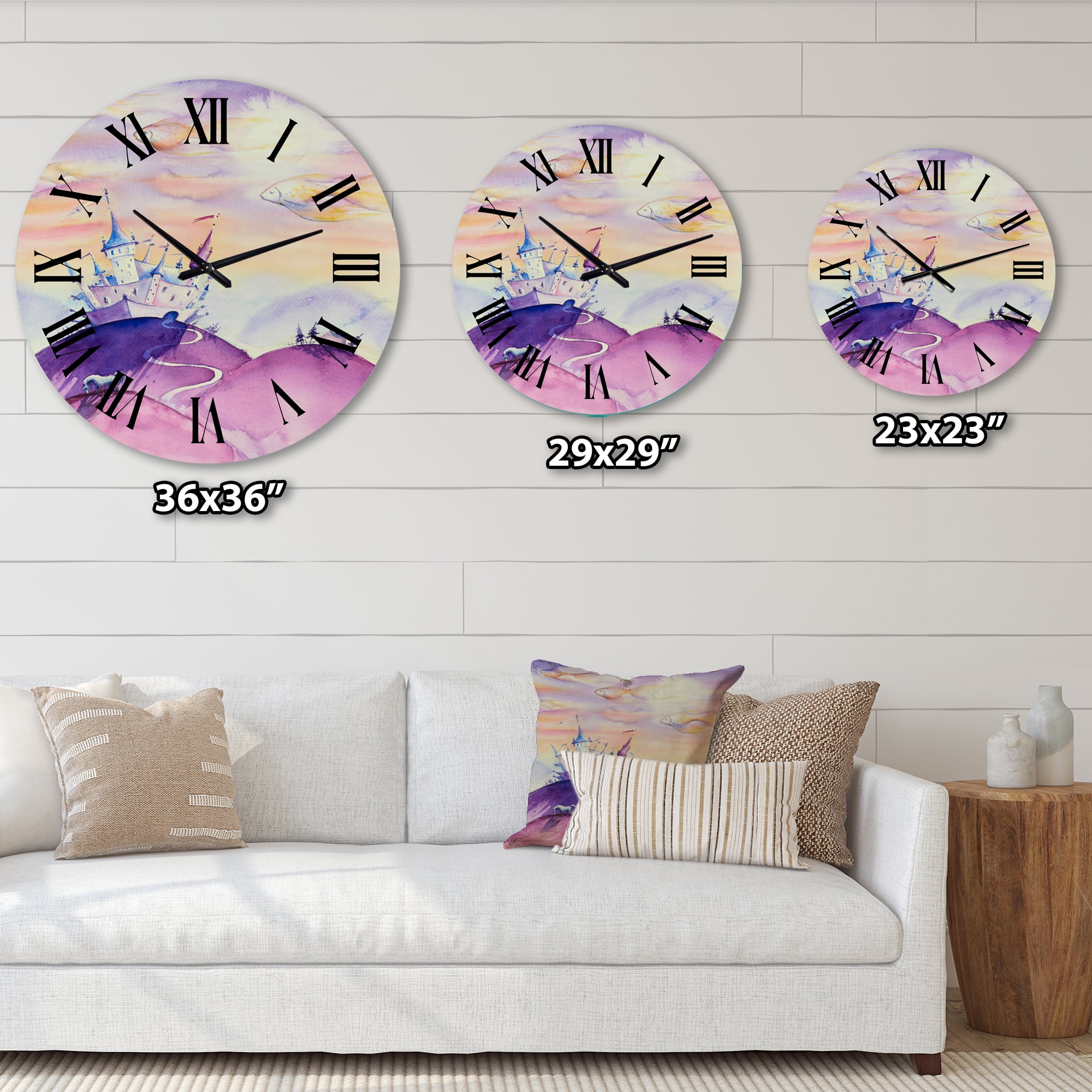 Designart 'Fairy Tale Kingdom On Purple Mountain Top' Children'S Art Wall Clock