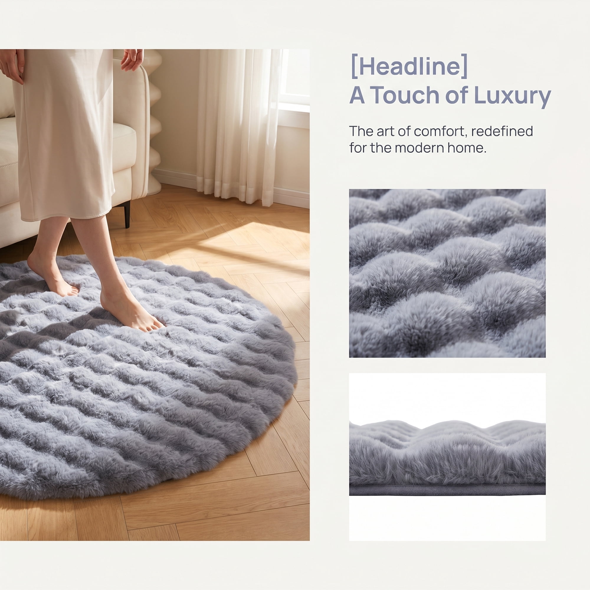 Unique Bargains Modern Geometric Round Area Rug Soft Shaggy Circle Carpet 28" x 28" Gray