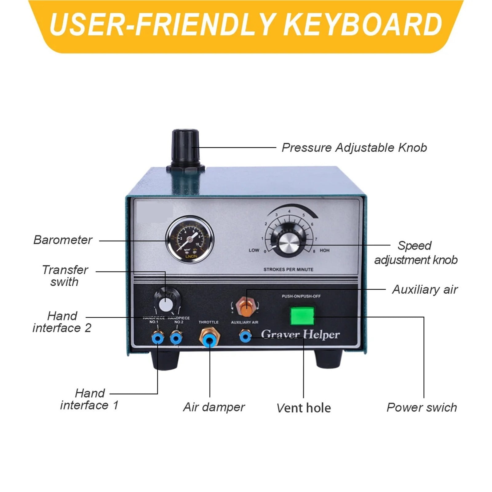 Double-Handle Graver Helper Jewelry Pneumatic Engraving Machine ,Tool