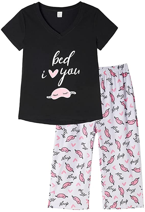 MyFav Women's Capri Pajama Sets Plus Size Sleepwear Top with Capri