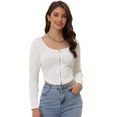 thumbnail image 1 of Camiseta Corta Casual para Mujer con Cuello en V y Mangas Largas con Cremallera blanco XS, 1 of 6