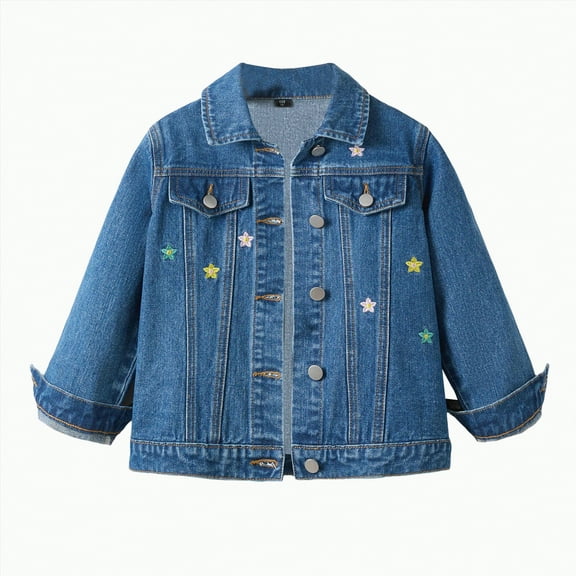 Ccpelsie Boys' Girl's Ripped Flap Pocket Button Front Long Sleeve Collared Denim Jacket for Toddlers(Blue,4-5 Years)