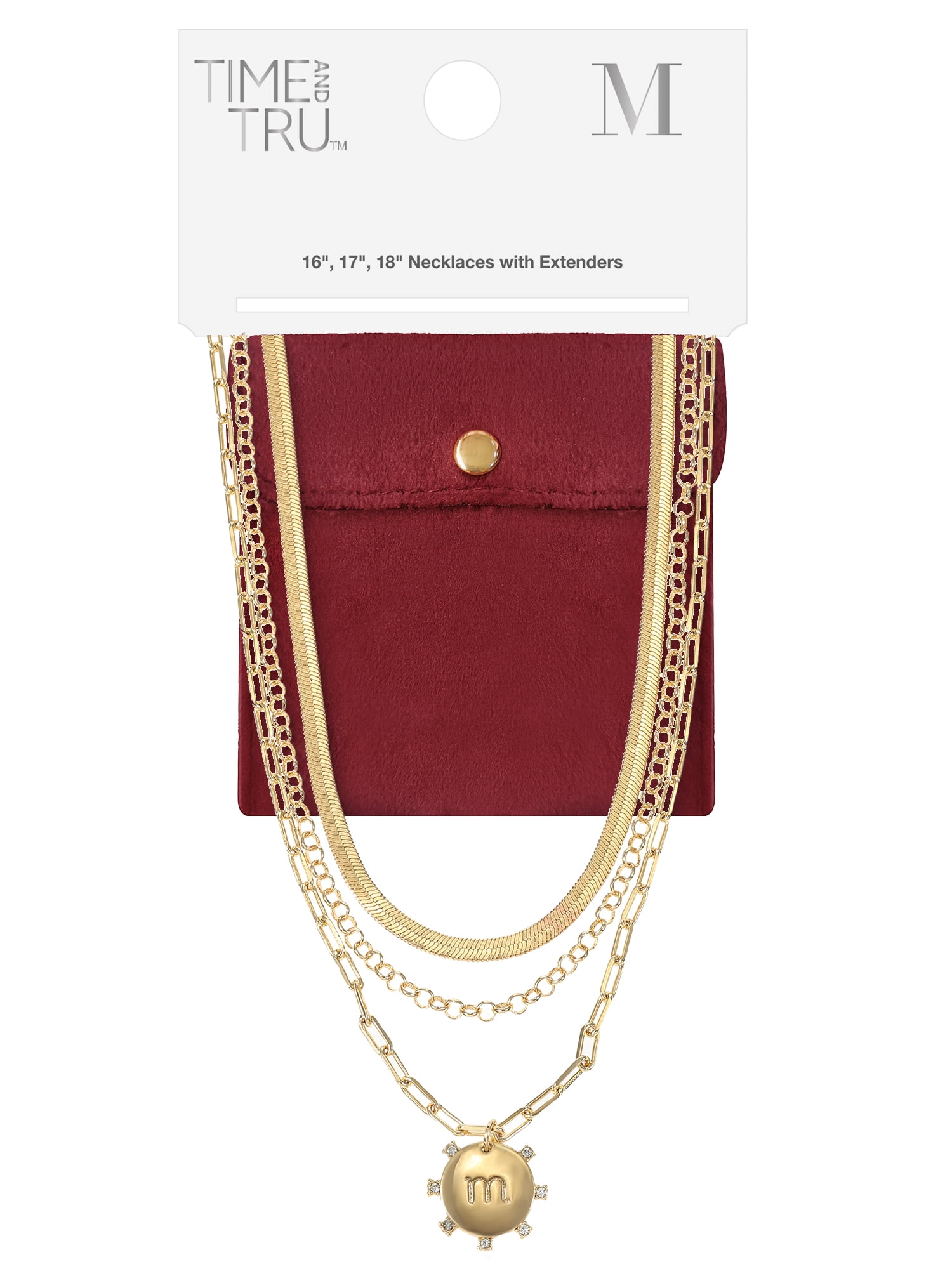 Time and Tru Goldtone Necklace, 3 Piece, Initial M
