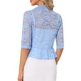 thumbnail image 3 of INSPIRE CHIC Women's Floral Lace Ruffle Hem Open Front Half Sleeve Lightweight Bolero Shrug L Light Blue, 3 of 6