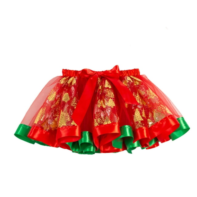 Falda para Niñas Odeerbi Tutú Navidad estampado Elk Árbol de Navidad Malla Verde S
