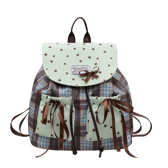 Fashion Plaid Backpack Small Bookbag,Vintage Patchwork Aesthetic Mini Backpack Trendy Casual Travel Daypack