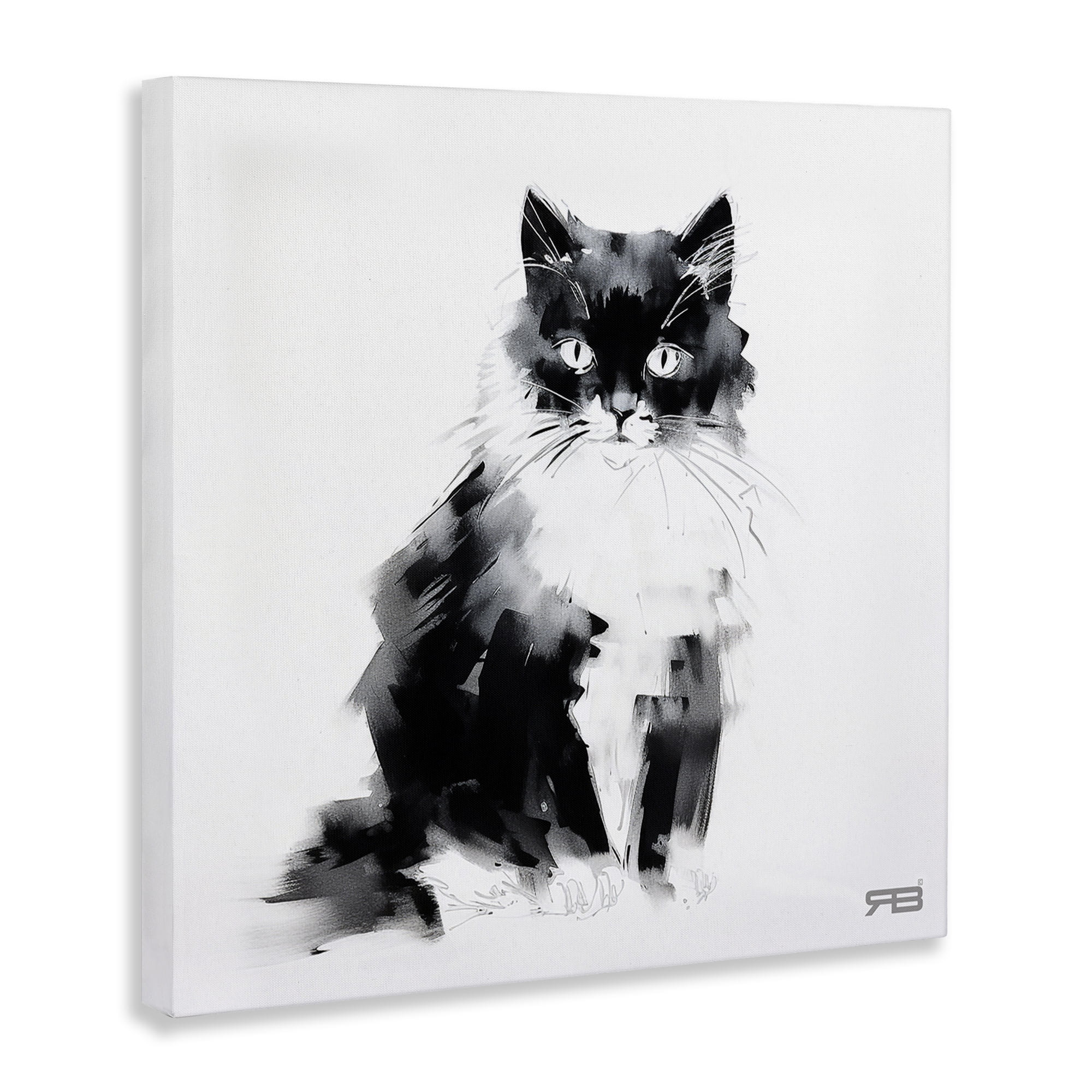 Stupell Industries Abstract Black & White Cat Animals & Insects Painting Gallery Wrapped Canvas Art Print Wall Art, 36 x 36