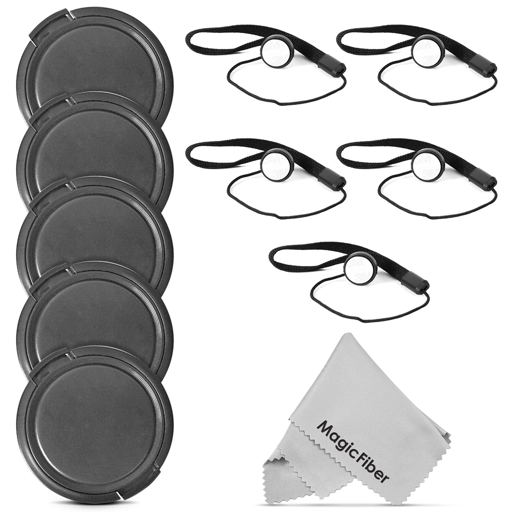 5 Snap On Lens Cap (72mm) and 5 Cap Keeper Leash for Canon, Nikon