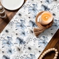 thumbnail image 4 of Blue Grey Spring Floral Table Runner, Summer Flowers Botanical Washable Cotton Linen Table Runners 48 Inches Long, Dresser Scarf Runner for Nightstand/Coffee/End Tables 13''x48'', 4 of 8