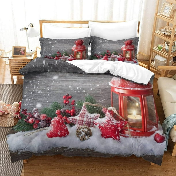 Juego de cama con estampado navideño Funda de edredón sin relleno