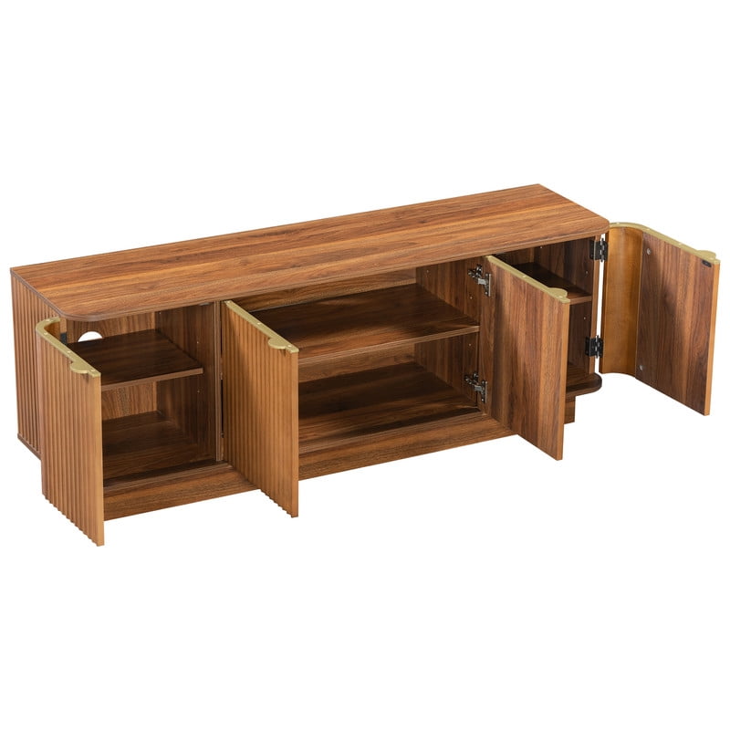 4-Door TV Stand for 70 Inch TV, Fluted Media Console with Adjustable Shelves and Cable Holes, Entertainment Storage Cabinet