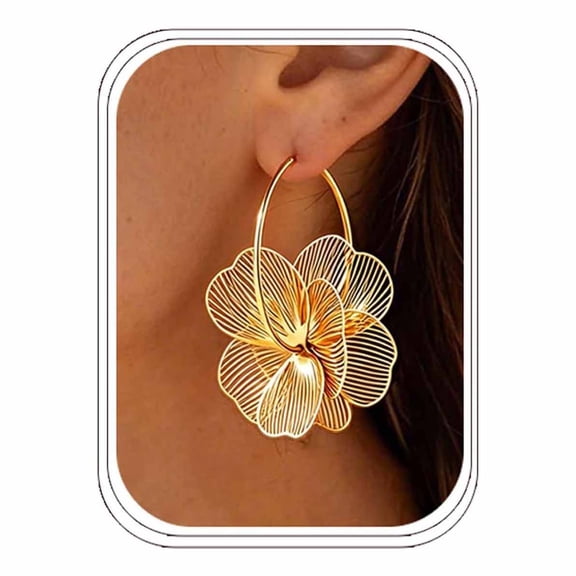 DESIGNICE Gold Flower Dangle Earrings for Women Trendy,14K Gold Plated Silver Statement Hoop Earrings Lightweight Floral Hoop Earring Jewelry Gifts Teacher Earrings for Women