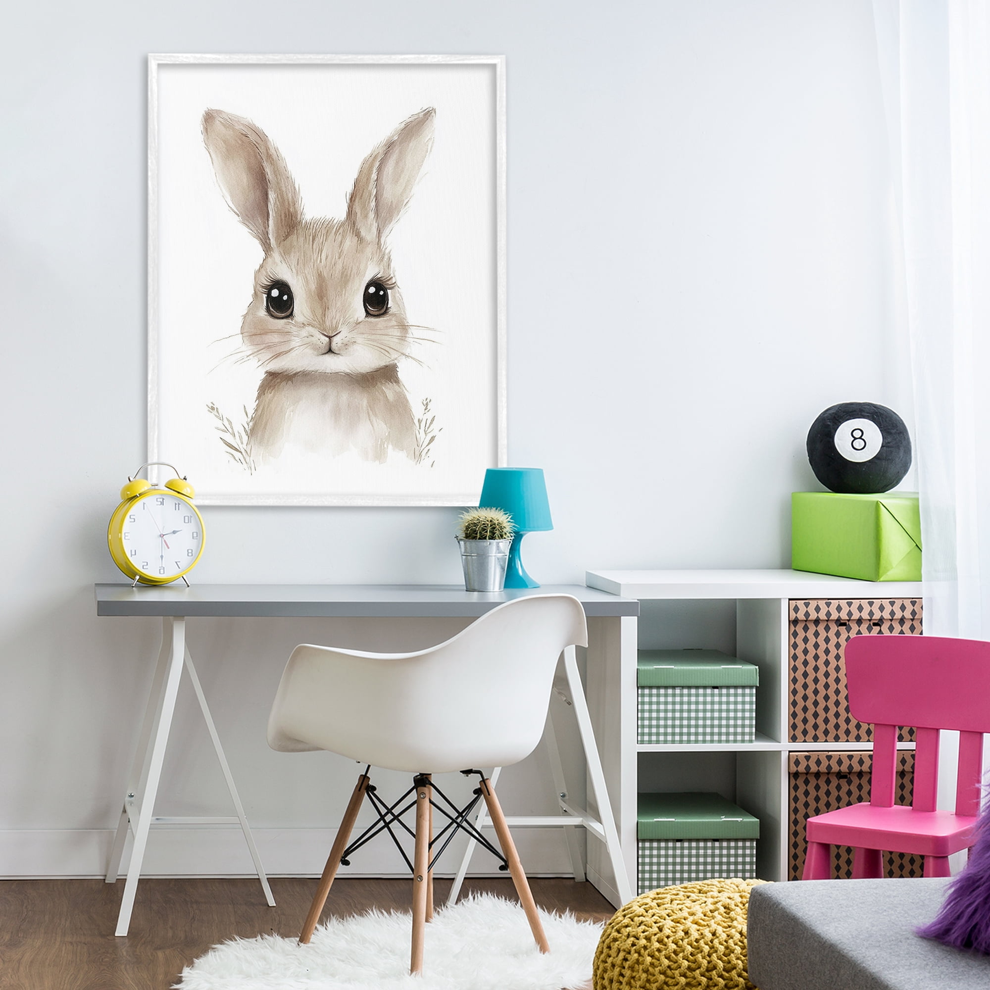 Stupell Industries Nursery Babies Bunny White Framed Giclee Art, design by Ramona Murdock