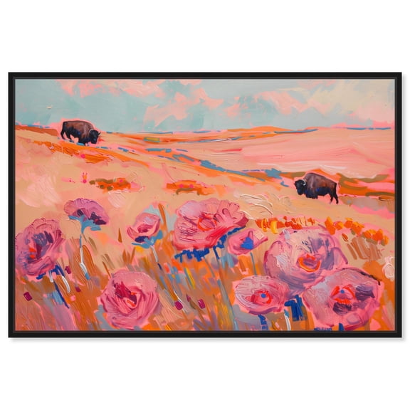 Wild Bison Wonder Canvas Classic Floral Art by Art Remedy, Black Frame, 15" x 10"