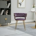 thumbnail image 2 of Velvet Dining Chairs, Mid-Century Living Room Chair with Golden Metal Legs, Woven Back Upholstered Dining Chairs, Accent Desk Chair Living Room Bedroom Office Waiting Room(Purple,Set of 4), 2 of 11