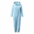 thumbnail image 5 of JGGSPWM Womens Fleece Onesie Pajamas Jumpsuit Warm Sherpa Romper Sleepwear Soft Comfy Zipper Hooded Playsuit Loungewear Blue XXL, 5 of 6