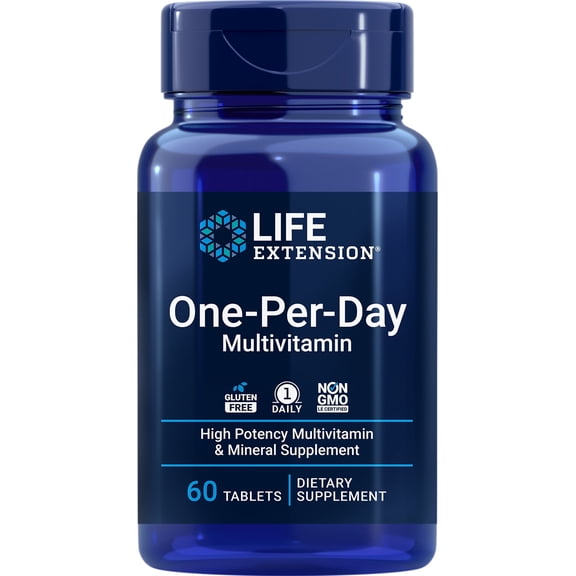 Life Extension, One-Per-Day Multivitamin, vitamin D 50 mcg, magnesium 100 mg, folate 680 mcg, zinc 25 mg, whole-body health, 60 tablets
