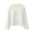 thumbnail image 4 of Scyoekwg Womens Tops Dressy Casual Loose Comfy Blouses Basic Tops Crew Neck Knit Sweater Solid Color Long Sleeve Blouses (Beige,S), 4 of 4