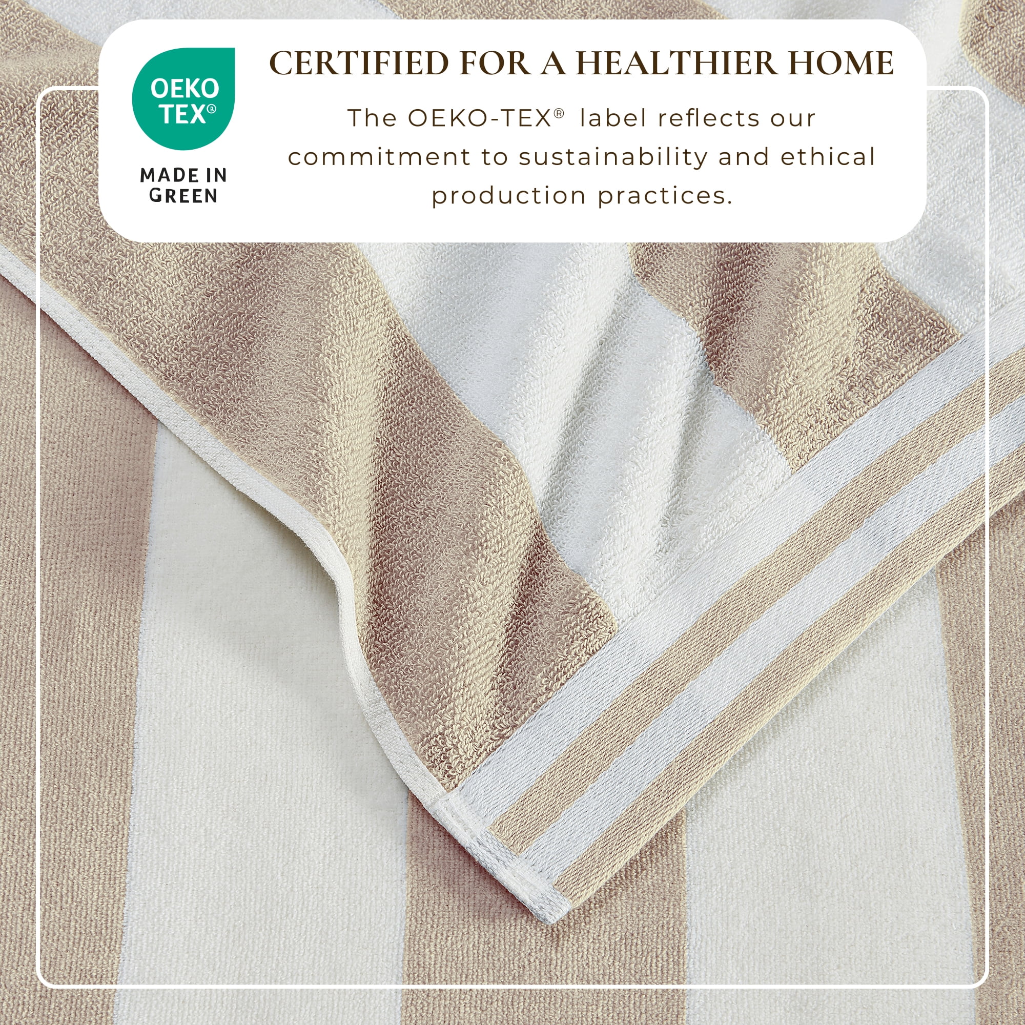 100% Cotton Cabana Stripe 4 Pack Beach & Pool Towels (4 Pack- 30" x 60", Linen)