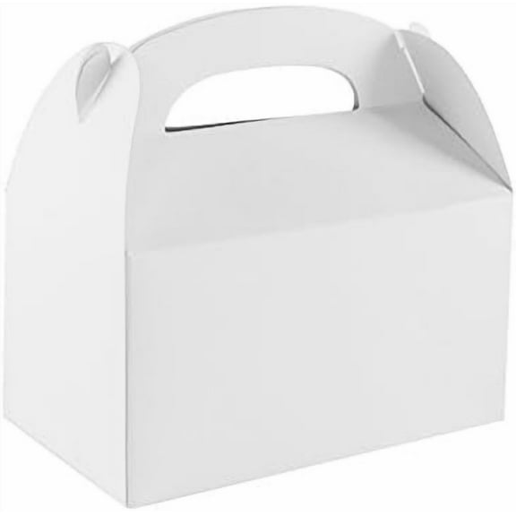 Blank White Color Treat Gift Paper Cardboard Boxes with Handles, Arts & Crafts Candy Goodie Bags, Picnic, Birthday Party Favors, Baby Shower, Weddings (12 Pack, 6.25" x 3 1/2" x 3.25")