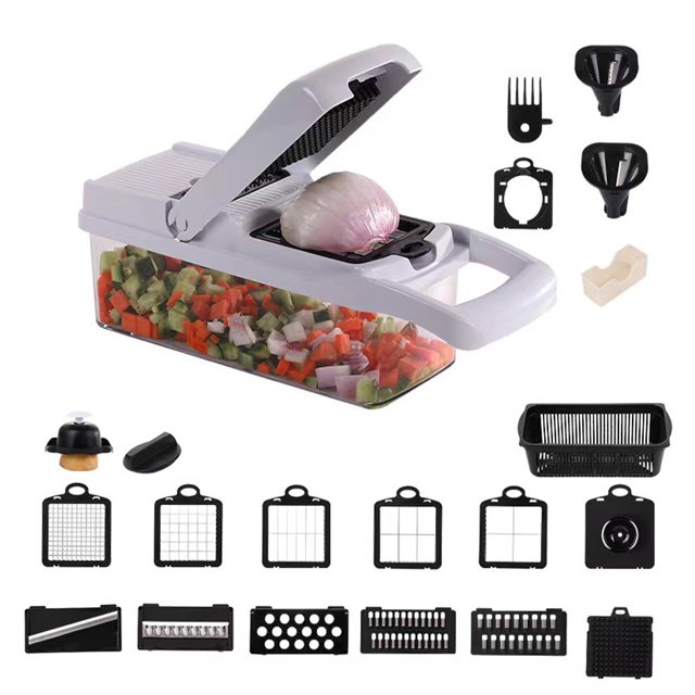 22 In 1 Vegetable Chopper with Container and Lid Manual Hand Veggie Chopper Self Cleaning Mini Chopper Food Processor for Onion Garlic Multifunctional Kitchen Dicer Chopper with Egg White Separator