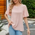 thumbnail image 3 of Defitshape Women's Short Sleeve Bouse Fall Shirt Fashion Chiffon Summer Lightweight Top Elegant Loose Thin T Shirt Pink X-Large, 3 of 4
