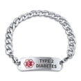 thumbnail image 1 of Bracelet Médical Identification Diabète Type 2 ID Miami Cubain pour Hommes 8.5 Pouces Acier Gravé sur Mesure, 1 of 6
