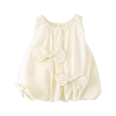 Moocorvic Toddler Girls Dresses Bowknot Ruffle Fly Sleeve Casual Sundress Cute Outfit for Kids 2-3 Years Beige
