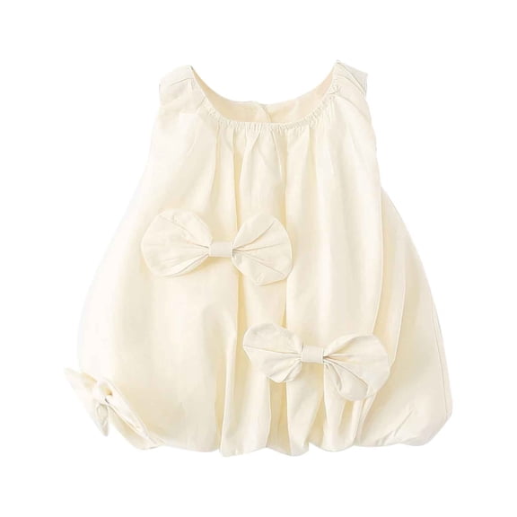 Miqool Toddler Baby Girl Bowknot Puffy Dress Sleeveless Vacation Beach Sundresses Summer Clothes for 6 Months-4 Years