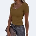 thumbnail image 4 of Lumtrix Women Short Sleeve Tops Scoop Neck Ribbed Knit Slim Fitted Basic Tee Shirt Casual Spring Summer Clothes 2026 Camel XL, 4 of 7