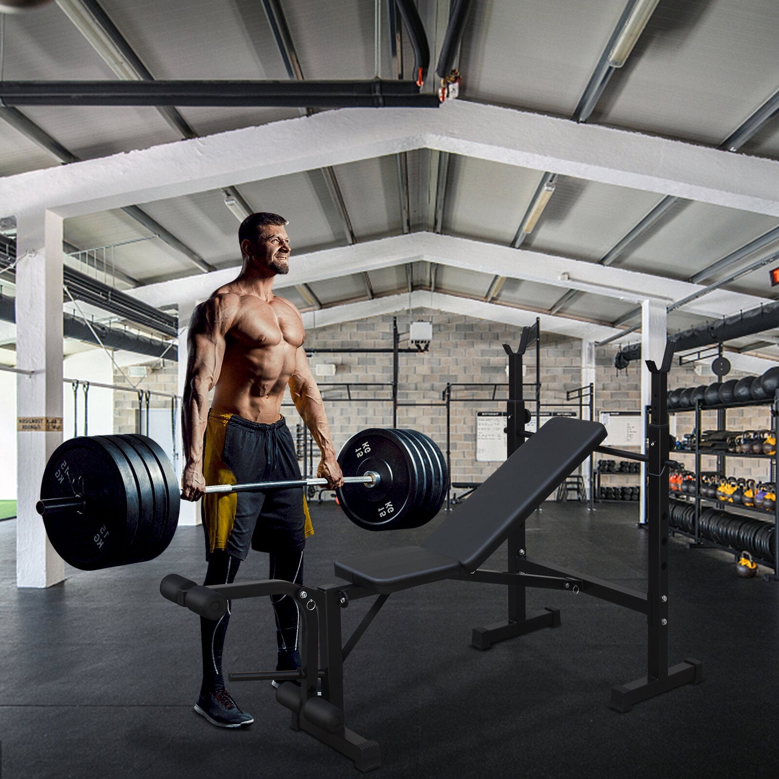 Weight Rack Olympic Weight Bench, Bench Press Set with Squat Rack and Bench for Home Gym Full-Body Workout,Barbell Rack