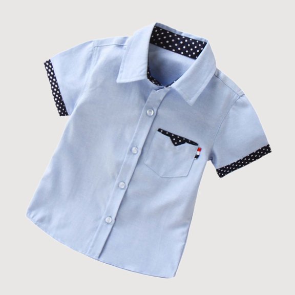 Gyujnb Short Sleeve Collared Shirt Casual Polka Dot Top with Pocket (Toddler, Big Boys),9-10 Years