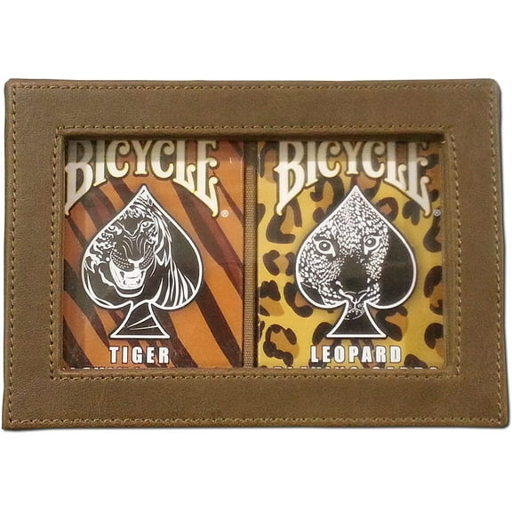 Lot 3 Bicycle Big Cats Jungle Tiger and Leopard Deck Playing Cards in Leather Case w/FREE Calculator Collector