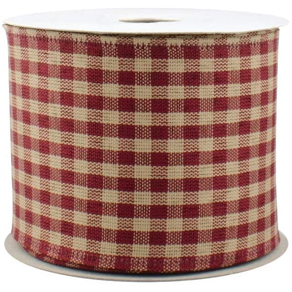 Burgundy Gingham Wired Edge Ribbon - 2 1/2 Inch x 10 Yards, Easter, Fall, Christmas, Farmhouse Decor, Wreath