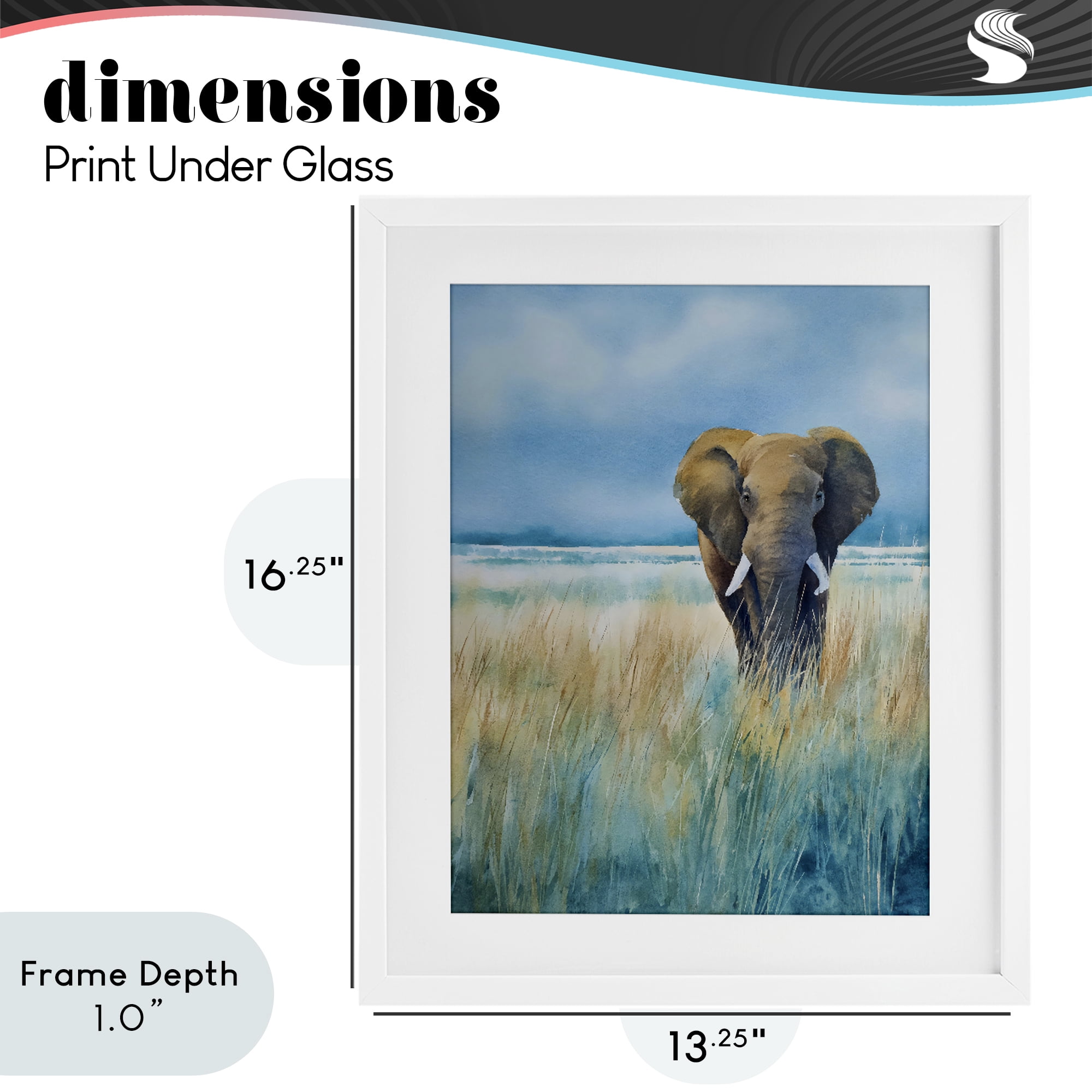 Stupell Industries Blue Grass Elephant White Framed Print Under Glass, design by Franklyn Gregory