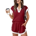thumbnail image 5 of Axiiglly Womens 2 Piece Outfits Casual Plus Size Sets for Women Summer V Neck Short Sleeve Shirts Workout Shorts, Gifts for Women S-3XL, 5 of 8