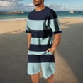thumbnail image 2 of FRSASU Men's Mesh Striped 2 Piece Outfits Drop Shoulder Oversize Tee Shirt Shorts Set Athletic Jogging Summer Tracksuit Light Blue, 2 of 7